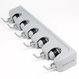 Budget friendly shsycer mop and broom holder wall mounted garden storage rack 5 position with 6 hooks garage holds up to 11 tools for garage garden kitchen laundry offices