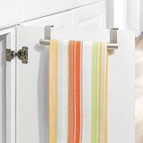 Top rated mdesign modern metal kitchen storage over cabinet curved towel bar hang on inside or outside of doors organize and hang hand dish and tea towels 9 7 wide 2 pack matte satin