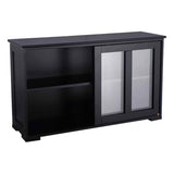 Amazon best waterjoy kitchen storage sideboard stackable buffet storage cabinet with sliding door tempered glass panels for home kitchen antique black