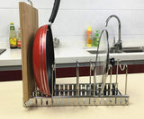 New adjustable lid holder wisfruit expandable lid rack kitchen cookware drain rack pan pot lid plate organizer racks total 8 adjustable compartments stores 7 lids 7 dividers