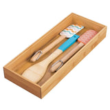 Latest mdesign bamboo kitchen cabinet drawer organizer stackable tray bin eco friendly multipurpose use in drawers on countertops shelves or in pantry 15 long 6 pack natural wood finish