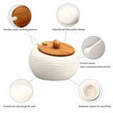 Home ruckae ceramic condiment jar spice container with bamboo lid porcelain spoon wooden tray set of 4 white 170ml5 8 oz perfect spice storage for home kitchen counter