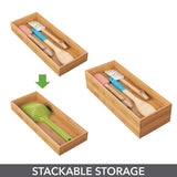 On amazon mdesign bamboo kitchen cabinet drawer organizer stackable tray bin eco friendly multipurpose use in drawers on countertops shelves or in pantry 15 long 6 pack natural wood finish