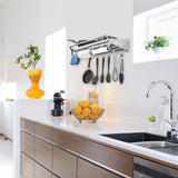 Kitchen homelifairy pot and pan towel rack bathroom shelf organizer stainless steel mounted microwave wall shelf with 6 hooks multi purpose organizer for home restaurant bathroom kitchen 23 5inx 11 5in