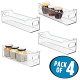Heavy duty mdesign slim stackable plastic kitchen pantry cabinet refrigerator or freezer food storage bin with handles organizer for fruit yogurt snacks pasta bpa free 14 5 long 4 pack clear