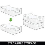 Shop here mdesign wide stackable plastic kitchen pantry cabinet refrigerator or freezer food storage bin with handles organizer for fruit yogurt snacks pasta bpa free 14 5 long 4 pack clear