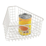 Explore mdesign farmhouse metal kitchen cabinet lazy susan storage organizer basket with front handle small pie shaped 1 8 wedge 4 2 deep container 4 pack matte white