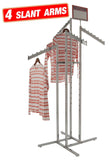 Econoco - Chrome 4-Way Clothing Rack, 4 Slant Adjustable Height Arms, Square Tubing, Perfect for Clothing Store Display