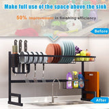 Budget fnboc over the sink dish drying rack adjustable dish drainer shelf multifunctional kitchen storage organizer with utensils holder sink size 32 5in