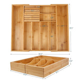 Budget friendly utensil drawer organizer bamboo flatware organizer expandable kitchen silverware organizer cutlery tray with 2 removable knife blocks 8 compartments kitchen tray for utensil cutlery flatware silver