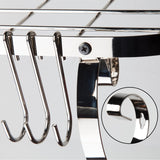 Kitchen vdomus square grid wall mount pot rack bookshelf rack with 10 hooks kitchen cookware 24 by 10 inch sliver