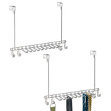 mDesign Metal Over Door Hanging Closet Storage Organizer Rack for Men's and Women's Ties, Belts, Slim Scarves, Accessories, Jewelry - 4 Hooks and 10 Vertical Arms on Each - 2 Pack - Chrome