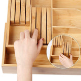 Budget utensil drawer organizer bamboo flatware organizer expandable kitchen silverware organizer cutlery tray with 2 removable knife blocks 8 compartments kitchen tray for utensil cutlery flatware silver