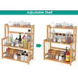 Best seller  homecho bamboo spice rack bottle jars holder countertop storage organizer free standing with 3 tier adjustable slim shelf for kitchen bathroom bedroom hmc ba 004