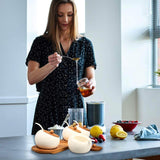 Featured ruckae ceramic condiment jar spice container with bamboo lid porcelain spoon wooden tray set of 4 white 170ml5 8 oz perfect spice storage for home kitchen counter