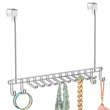 mDesign Metal Over Door Hanging Closet Storage Organizer Rack for Men's and Women's Ties, Belts, Slim Scarves, Accessories, Jewelry - 4 Hooks and 10 Vertical Arms on Each - 2 Pack - Chrome