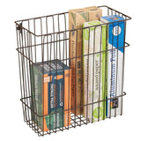 Get mdesign metal wire wall mount kitchen storage organizer basket trash can for cabinet and pantry doors holds bags tin foil wax paper saran wrap solid steel bronze