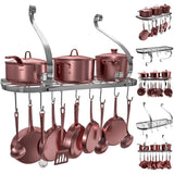 Heavy duty vdomus square grid wall mount pot rack bookshelf rack with 10 hooks kitchen cookware 24 by 10 inch sliver