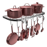 Great vdomus square grid wall mount pot rack bookshelf rack with 10 hooks kitchen cookware 24 by 10 inch sliver