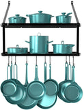 Purchase geekdigg 29 5 inch wall mounted pot rack storage shelf with 2 tier 10 hooks included kitchen pot racks hanging storage organizer black