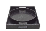 Try stunning black 18x14 set 2 1rectanlge 1 round glossy alligotor croc decorative ottoman coffee table kitchen counter serving trays with handles by decor trends for all occasions 2 2 black