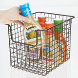 Heavy duty mdesign household metal kitchen pantry food storage organizer basket bin farmhouse grid design or cabinets cupboards shelves holds potatoes onions fruit 8 wide 8 pack bronze