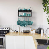 On amazon geekdigg 29 5 inch wall mounted pot rack storage shelf with 2 tier 10 hooks included kitchen pot racks hanging storage organizer black