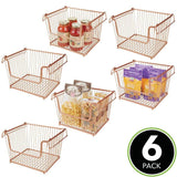 Save on mdesign modern stackable metal storage organizer bin basket with handles open front for kitchen cabinets pantry closets bedrooms bathrooms large 6 pack copper