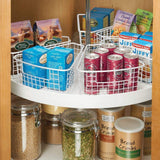 Great mdesign farmhouse metal kitchen cabinet lazy susan storage organizer basket with front handle small pie shaped 1 8 wedge 4 2 deep container 4 pack matte white