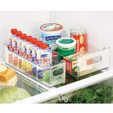 Great mdesign slim stackable plastic kitchen pantry cabinet refrigerator or freezer food storage bin with handles organizer for fruit yogurt snacks pasta bpa free 14 5 long 4 pack clear