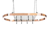 Discover the kinetic pot and pan rack with ceiling hooks premium oval mounted oragnizer rack with multi purpose kitchen organization and storage for home restaurant cookware utensils hanging metallic copper