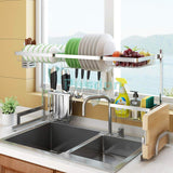 Purchase dish drying rack over sink drainer shelf for kitchen supplies storage counter organizer utensils holder stainless steel display kitchen space save must have sink size 33 1 2 inch silver