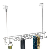 mDesign Metal Over Door Hanging Closet Storage Organizer Rack for Men's and Women's Ties, Belts, Slim Scarves, Accessories, Jewelry - 4 Hooks and 10 Vertical Arms on Each - 2 Pack - Chrome