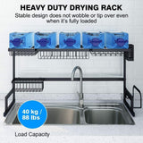 Amazon best ipegtop over the sink stainless steel dish drying rack large dish drainers for kitchen double sink dishes utensils glasses draining shelf storage counter organizer cutlery holder black