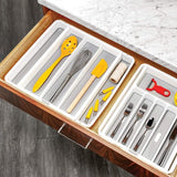 Kitchen madesmart expandable utensil tray white classic collection 5 compartments kitchen organizer soft grip lining and non slip rubber feet easy to clean bpa free