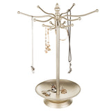 MyGift Brass-Tone Metal 12-Hook Jewelry Organizer Tree Rack w/Ring Dish Tray