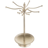 MyGift Brass-Tone Metal 12-Hook Jewelry Organizer Tree Rack w/Ring Dish Tray