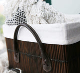 Organize with slpr rectangular bamboo baskets with leather handles and lining set of 3 farmhouse rustic country style storage for closet bedroom kitchen nursery