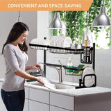 Purchase dish drying rack over the sink tsmine large dish drainers for kitchen counter stainless steel drain bowl dish rack kitchen supplies storage shelf utensils holder with 7 utility holder hooks