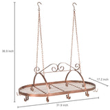 Discover bronze tone scrollwork metal ceiling mounted hanging rack for kitchen utensils pots pans holder