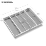 Latest madesmart expandable utensil tray white classic collection 5 compartments kitchen organizer soft grip lining and non slip rubber feet easy to clean bpa free