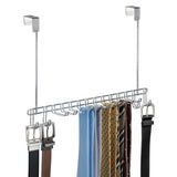 mDesign Metal Over Door Hanging Closet Storage Organizer Rack for Men's and Women's Ties, Belts, Slim Scarves, Accessories, Jewelry - 4 Hooks and 10 Vertical Arms on Each - 2 Pack - Chrome