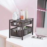 Budget friendly simple trending 2 tier under sink cabinet organizer with sliding storage drawer desktop organizer for kitchen bathroom office stackbale bronze