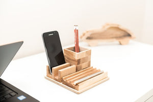 Wood desk organizer Pencil holder Phone holder Pen holder Desk organization Office organization by PromiDesign