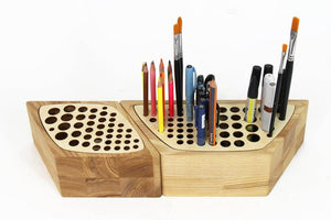 Desk Organizers, Wood Desk Organizer, Make Up Brush Holder, Pen Stand, Pen Holder Wood, Wooden Pencil Holder by PromiDesign