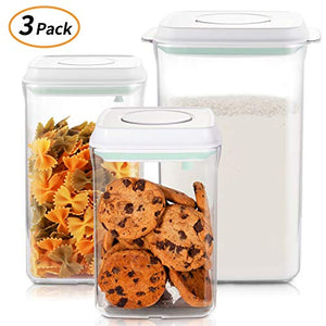 Food Storage Containers Set, Airtight Seal Canisters with POP – UP Lids for Kitchen Pantry Organization and Storage – Clear Plastic Jar BPA Free for Cereal, Snacks, Flour, Sugar-1Qt+2.1Qt+4.2Qt