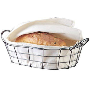 Best oval metal wire bread box fruit basket for baguette sourdough food pantry basket kitchen storage and counter display restaurant quality metal basket with linen material insert