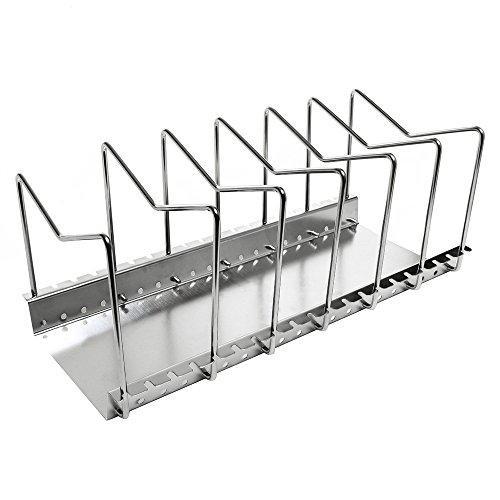 Storage arcxel stainless steel dish rack kitchen pot pan lid cutting board adjustable organizer holder with drain tray for cabinet and pantry storage organization 6 compartments klr201