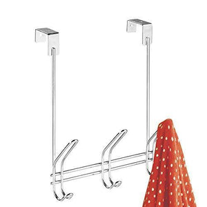 InterDesign 43912 Classico Over Door Storage Rack - Organizer Hooks for Coats, Hats, Robes, Clothes or Towels - 3 Dual Hooks, Chrome