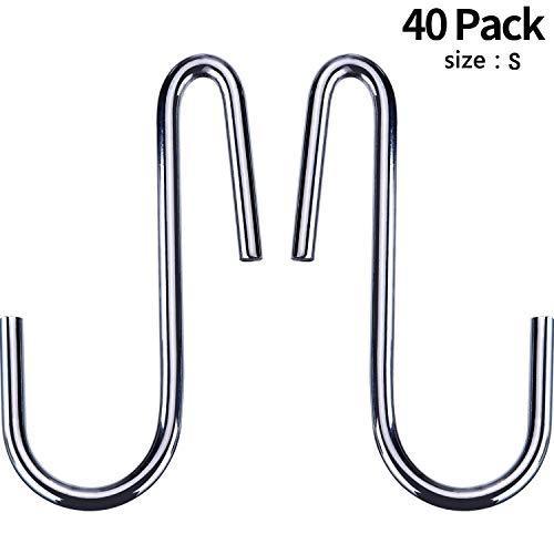 Latest 40 pack heavy duty s hooks stainless steel s shaped hooks hanging hangers for kitchenware spoons pans pots utensils clothes bags towers tools plants silver